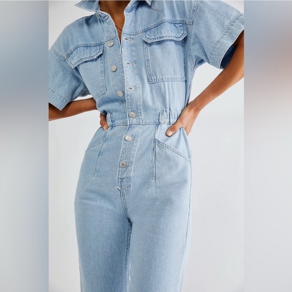 Free People - We The Free Marci Denim Jumpsuit Women’s XL ⚠️⚠️ - Picture 3 of 5